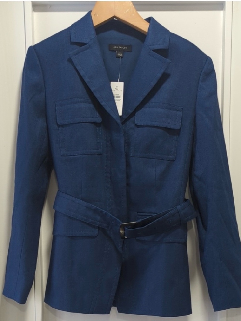 ANN TAYLOR Blue Linen Blend Blazer with Belt Size 2